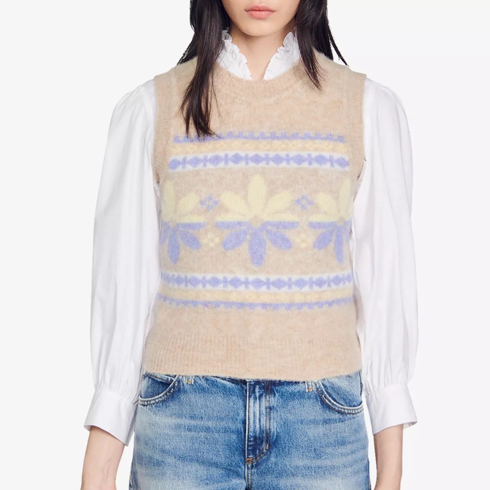 Sandro Floral Wool Sweater Vest